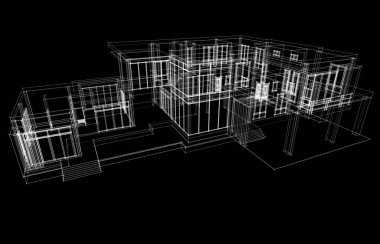 Binanın mimari 3d çizim çizim ev