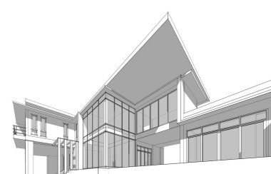 Binanın mimari 3d çizim çizim ev