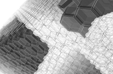 Gelecek perspektifi, soyut mimari duvar kağıdı tasarımı, dijital konsept arkaplan