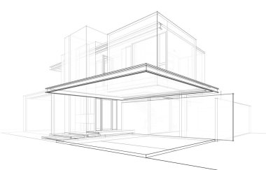 Binanın mimari 3d çizim çizim ev