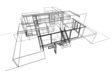 Binanın mimari 3d çizim çizim ev