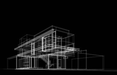 Binanın mimari 3d çizim çizim ev