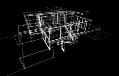 Binanın mimari 3d çizim çizim ev