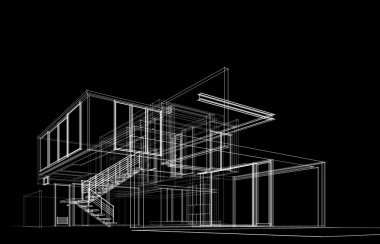 Binanın mimari 3d çizim çizim ev