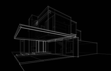 Binanın mimari 3d çizim çizim ev