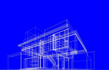 Binanın mimari 3d çizim çizim ev