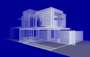 Binanın mimari 3d çizim çizim ev