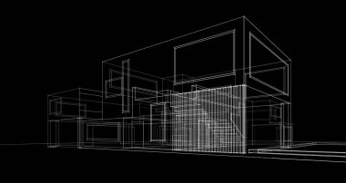 Binanın mimari 3d çizim çizim ev