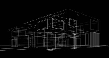 Binanın mimari 3d çizim çizim ev