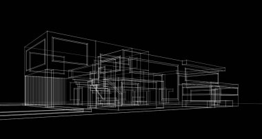 Binanın mimari 3d çizim çizim ev