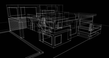 Binanın mimari 3d çizim çizim ev