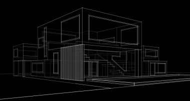 Binanın mimari 3d çizim çizim ev