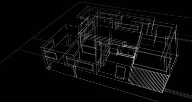 Binanın mimari 3d çizim çizim ev