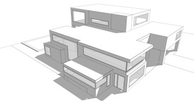 Binanın mimari 3d çizim çizim ev