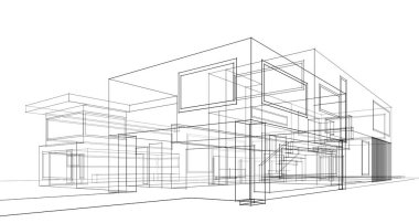 Binanın mimari 3d çizim çizim ev