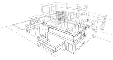 Binanın mimari 3d çizim çizim ev