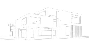 Binanın mimari 3d çizim çizim ev