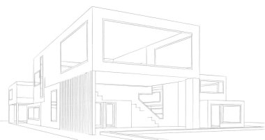 Binanın mimari 3d çizim çizim ev