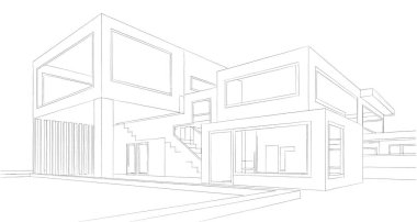 Binanın mimari 3d çizim çizim ev