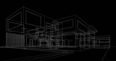 Binanın mimari 3d çizim çizim ev