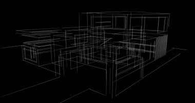 Binanın mimari 3d çizim çizim ev