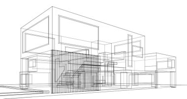 Binanın mimari 3d çizim çizim ev