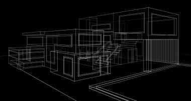 Binanın mimari 3d çizim çizim ev