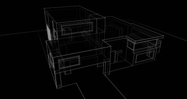 Binanın mimari 3d çizim çizim ev