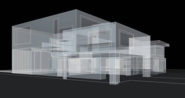 Binanın mimari 3d çizim çizim ev