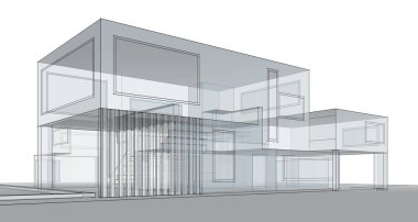 Binanın mimari 3d çizim çizim ev