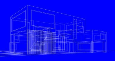 Binanın mimari 3d çizim çizim ev