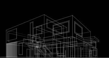 Binanın mimari 3d çizim çizim ev