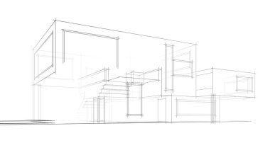 Binanın mimari 3d çizim çizim ev