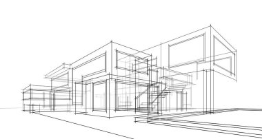 Binanın mimari 3d çizim çizim ev