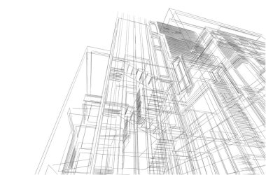Yüksek konut binasının soyut mimari duvar kağıdı tasarımı, dijital konsept arkaplan