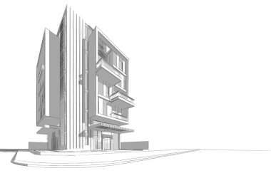 Yüksek konut binasının soyut mimari duvar kağıdı tasarımı, dijital konsept arkaplan