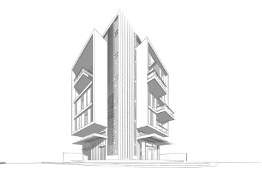 Yüksek konut binasının soyut mimari duvar kağıdı tasarımı, dijital konsept arkaplan