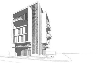 Yüksek konut binasının soyut mimari duvar kağıdı tasarımı, dijital konsept arkaplan