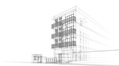 Yüksek konut binasının soyut mimari duvar kağıdı tasarımı, dijital konsept arkaplan