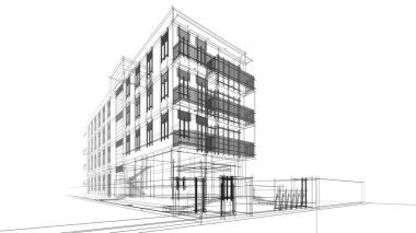 Yüksek konut binasının soyut mimari duvar kağıdı tasarımı, dijital konsept arkaplan