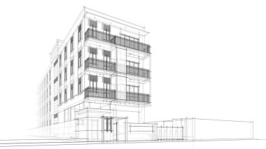 Yüksek konut binasının soyut mimari duvar kağıdı tasarımı, dijital konsept arkaplan