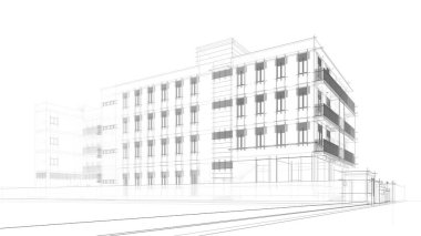 Yüksek konut binasının soyut mimari duvar kağıdı tasarımı, dijital konsept arkaplan