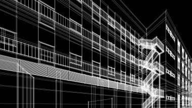 Yüksek konut binasının soyut mimari duvar kağıdı tasarımı, dijital konsept arkaplan