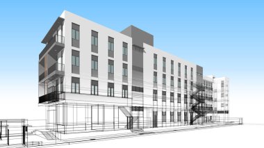 Yüksek konut binasının soyut mimari duvar kağıdı tasarımı, dijital konsept arkaplan