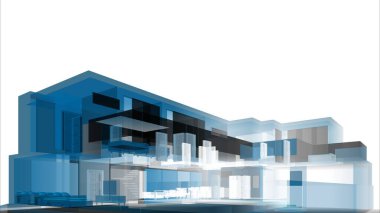 Binanın mimari 3d çizim çizim ev