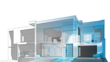 Binanın mimari 3d çizim çizim ev