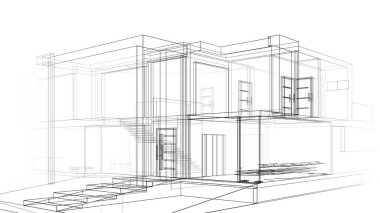 Binanın mimari 3d çizim çizim ev