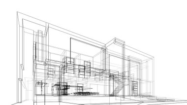 Binanın mimari 3d çizim çizim ev