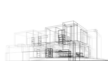 Binanın mimari 3d çizim çizim ev