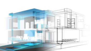 Binanın mimari 3d çizim çizim ev